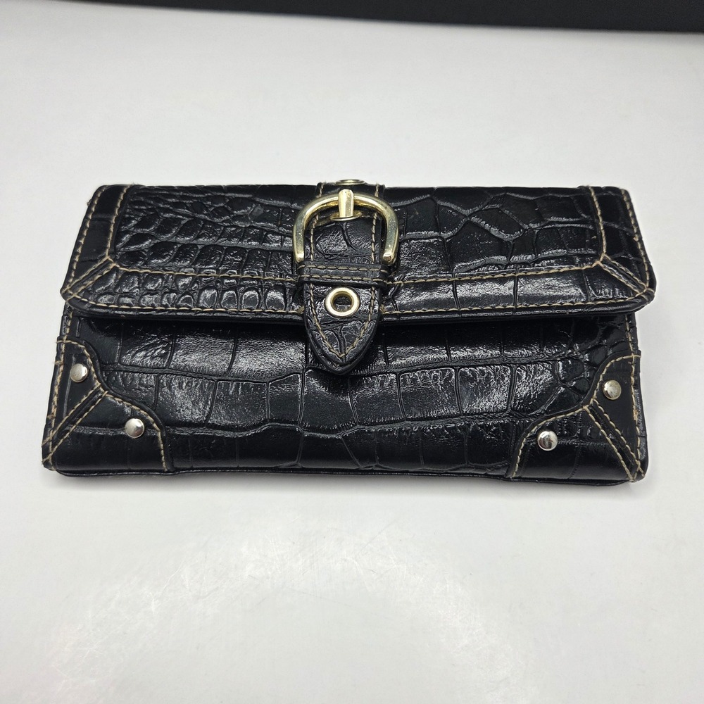 Unbranded Croc Embossed Bifold Wallet Buckle Detail Black 7.5" Vintage Style